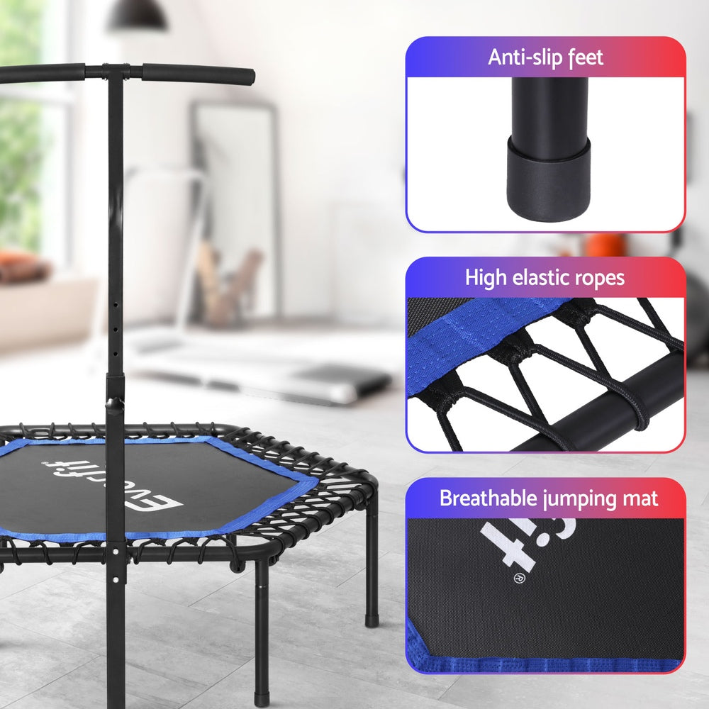 Fitness Trampoline 48inch Hexagon Rebounder with Adjustable Handrail - Blue