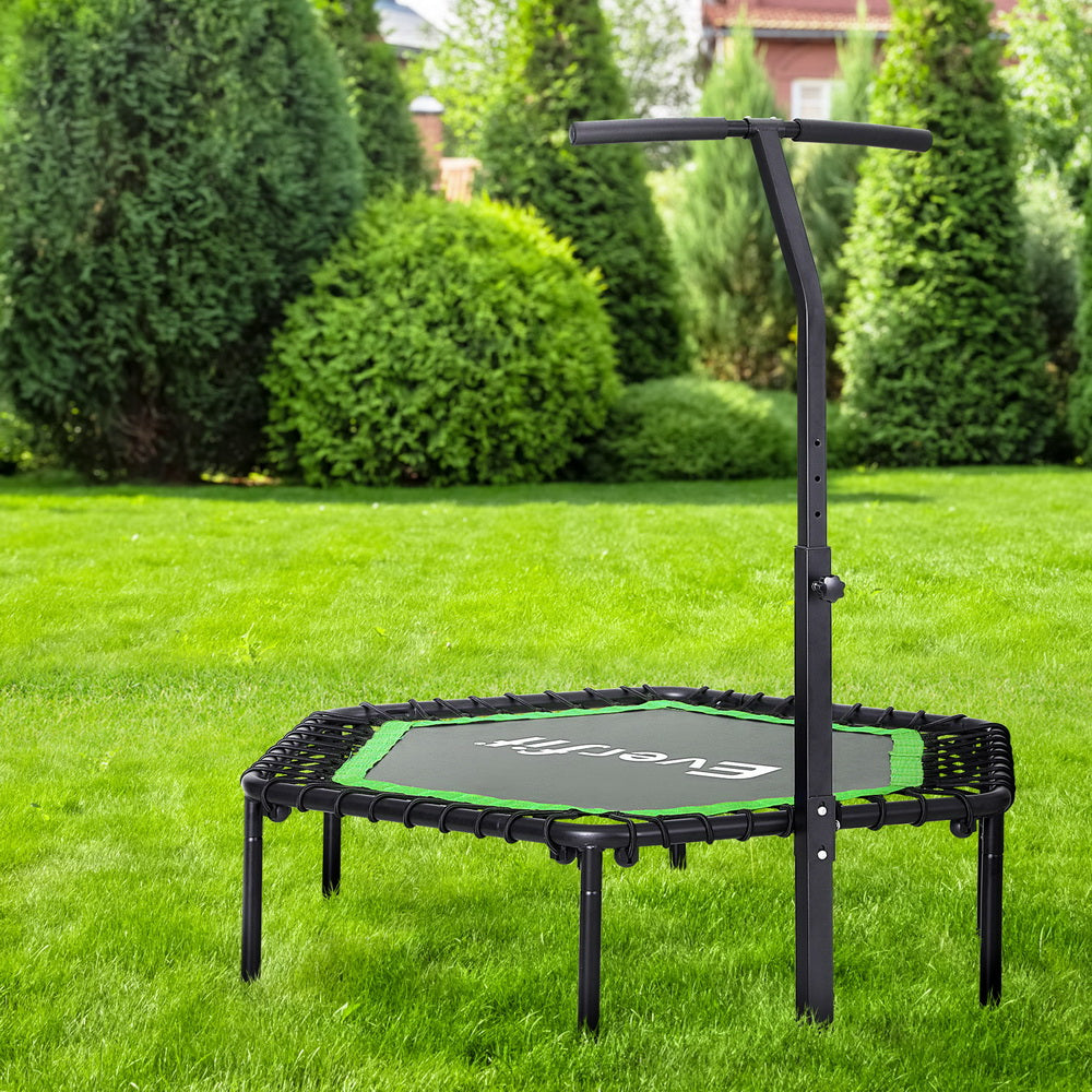 Fitness Trampoline 48inch Hexagon Rebounder with Adjustable Handrail - Green