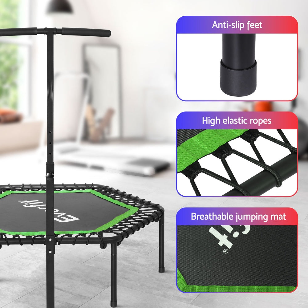 Fitness Trampoline 48inch Hexagon Rebounder with Adjustable Handrail - Green