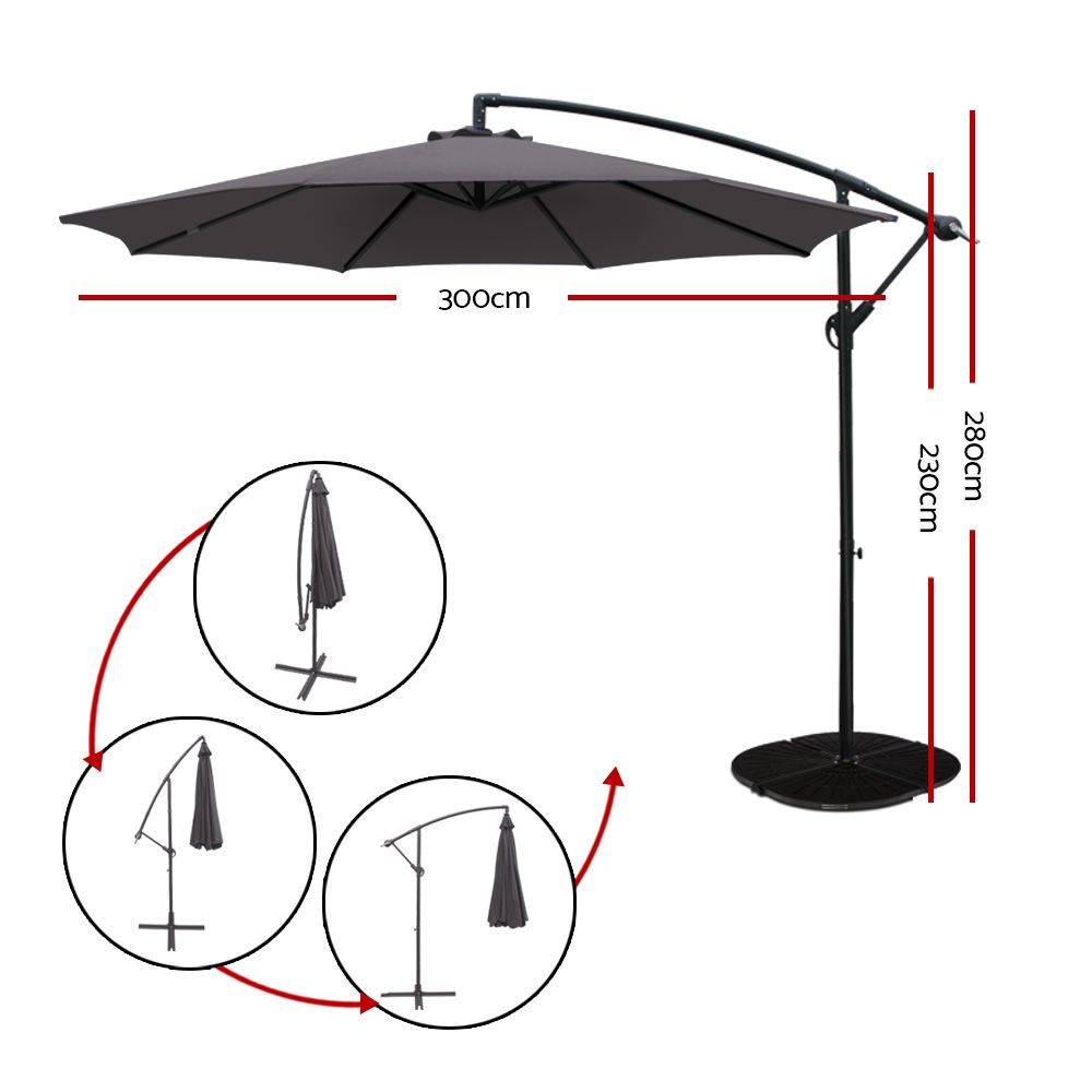 Outdoor Umbrella 3 M Umb Ban 8rib Charcoal
