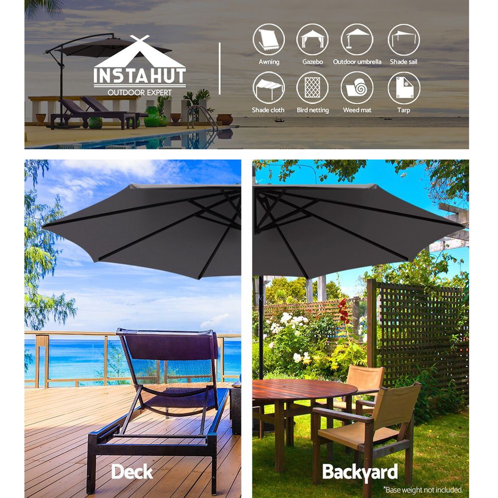 3 M Charcoal Umb Ban 8rib Outdoor Umbrella