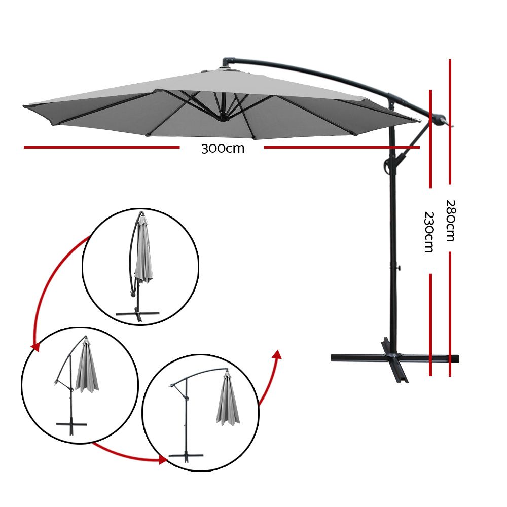 Outdoor Garden Umbrella, 3 m, Grey