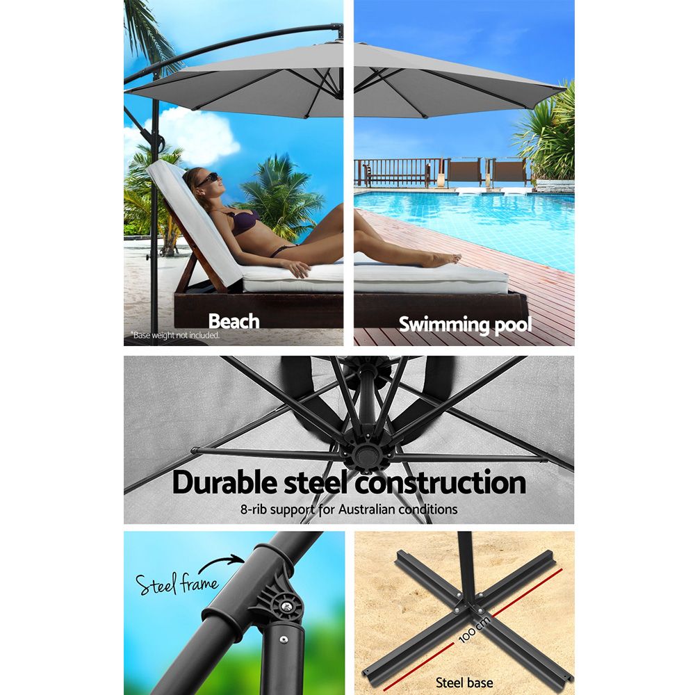 Outdoor Garden Umbrella, 3 m, Grey