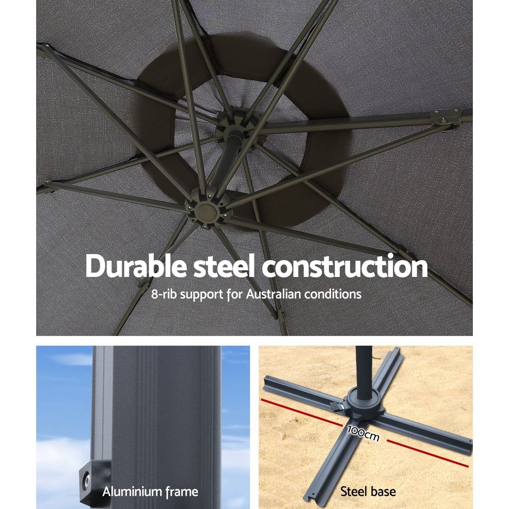 Outdoor Garden Umbrella, 3 m, Grey