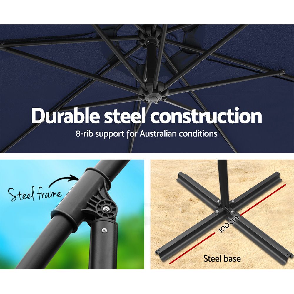 3m Navy Umb Ban 8rib Cantilever Outdoor Umbrella
