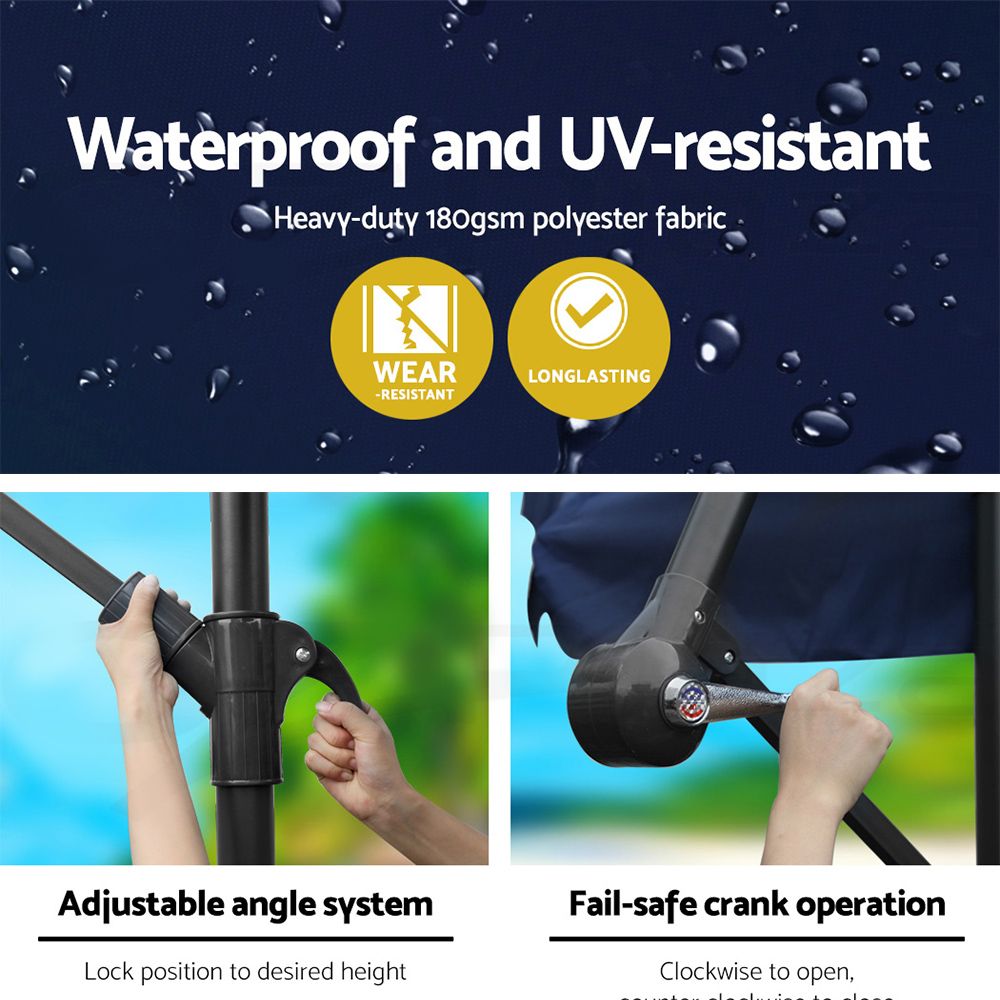 Navy Umb Ban 8rib Cantilever Outdoor Umbrella 3m
