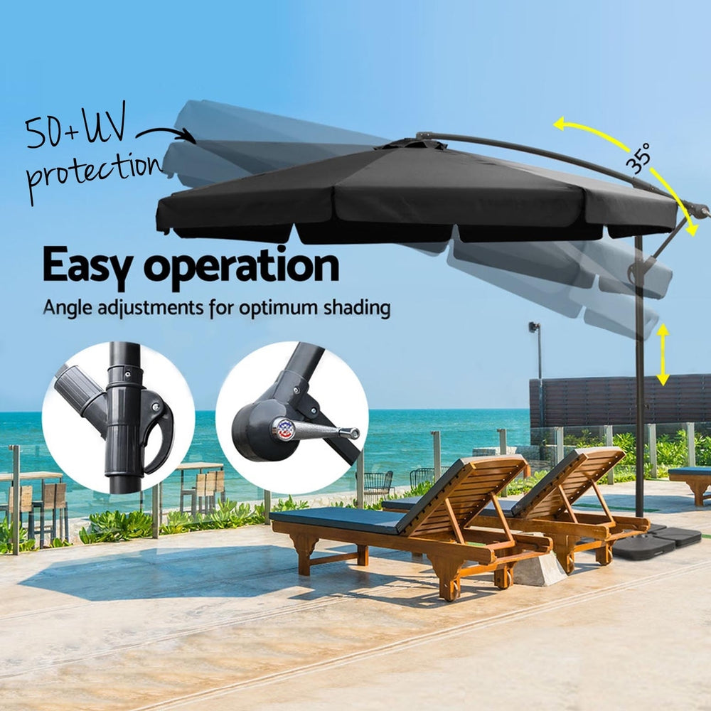 3m Outdoor Umbrella w/Base Cantilever Garden Beach Patio Black