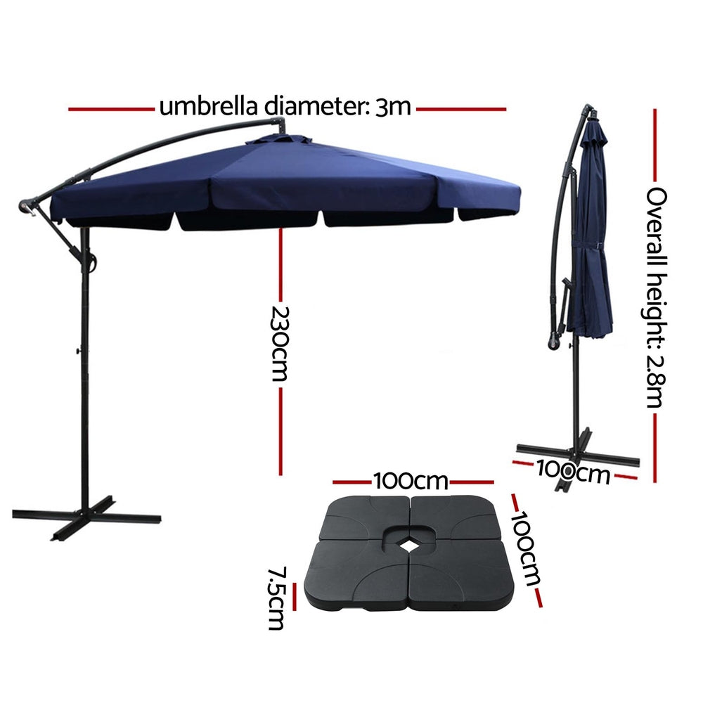 3m Outdoor Umbrella w/Base Cantilever Garden Beach Patio Navy