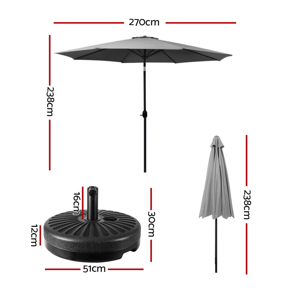 2.7m Outdoor Umbrella w/Base Pole Stand Garden Sun Charcoal