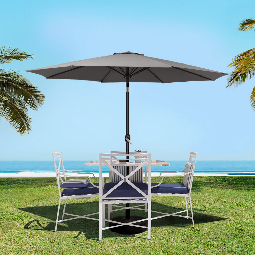 2.7m Outdoor Umbrella w/Base Pole Stand Garden Sun Charcoal