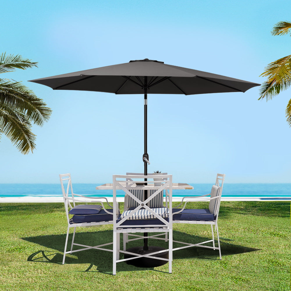 2.7m Outdoor Umbrella w/Base Pole Stand Garden Beach Black