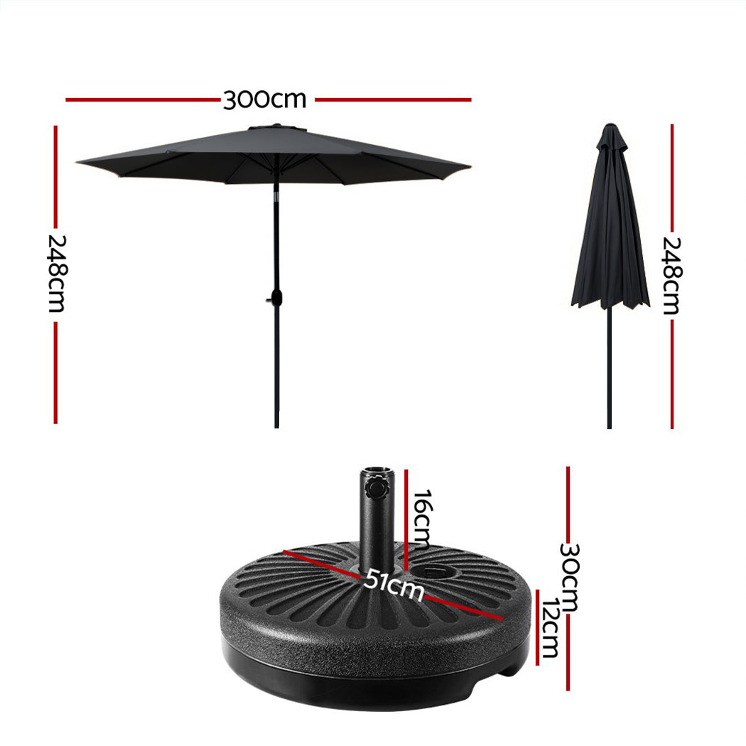 Outdoor Umbrella 3m Base Beach Pole Garden Tilt Sun Patio UV Black