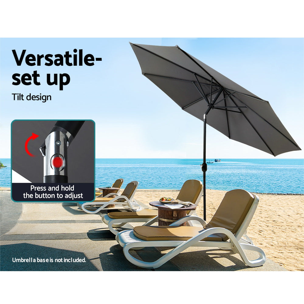 3m Outdoor Umbrella Beach Pole Garden Patio Tilt Charcoal