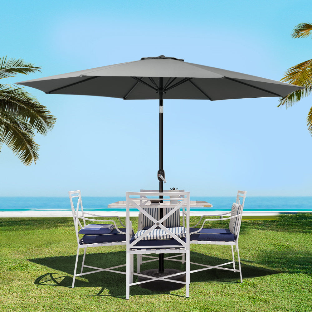 3m Outdoor Umbrella Beach Pole Garden Patio Tilt Charcoal