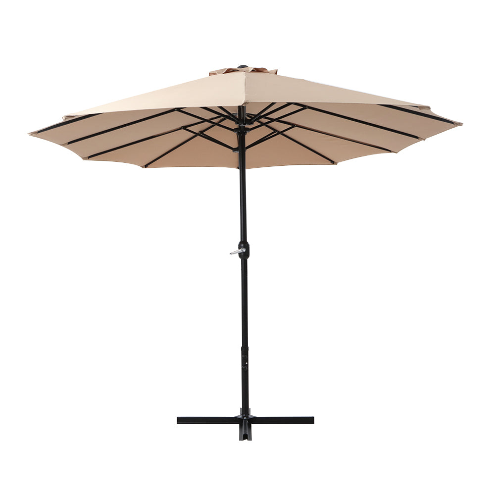 4.57m Outdoor Umbrella Beach Pole Garden Tilt Beige