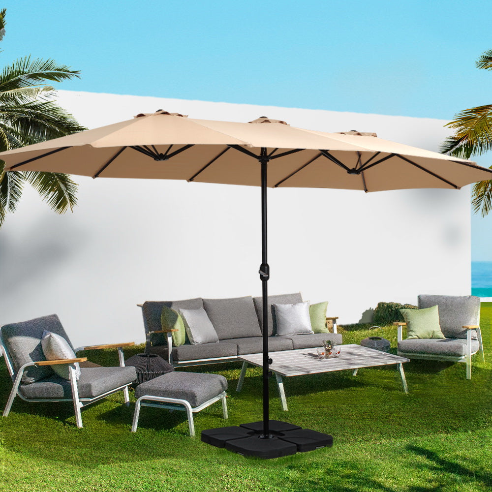 4.57m Outdoor Umbrella Beach Pole Garden Tilt Beige