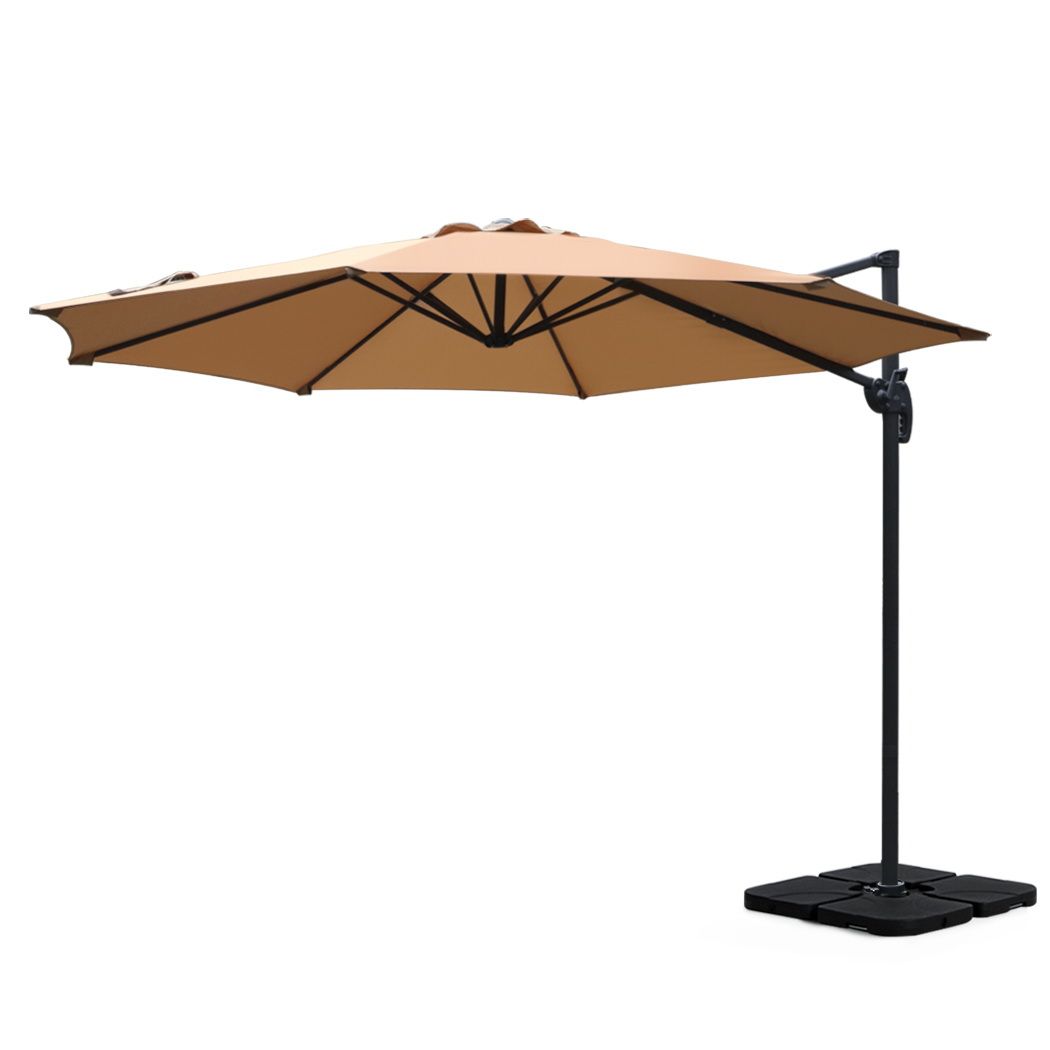 Outdoor Umbrella 3M with Base Cantilever Beach Roma 360-Degree Tilt - Beige