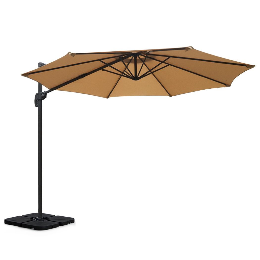 Outdoor Umbrella 3M with Base Cantilever Beach Roma 360-Degree Tilt - Beige