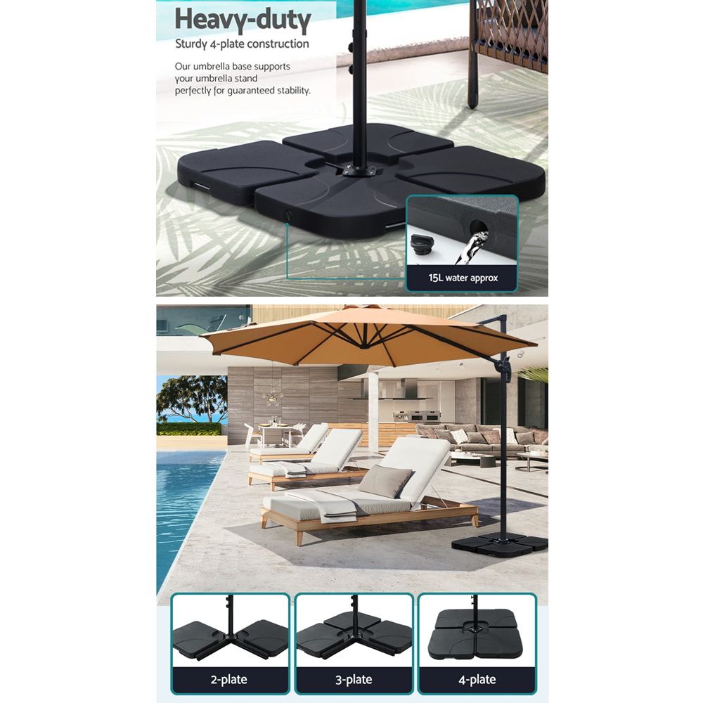 Outdoor Umbrella 3M with Base Cantilever Beach Roma 360-Degree Tilt - Beige