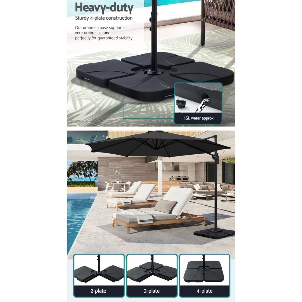 Outdoor Umbrella 3M with Base Cantilever Beach Roma 360-Degree Tilt - Black
