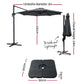 Outdoor Umbrella 3M with Base Cantilever Beach Roma 360-Degree Tilt - Charcoal