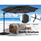 Outdoor Umbrella 3M with Base Cantilever Beach Roma 360-Degree Tilt - Charcoal