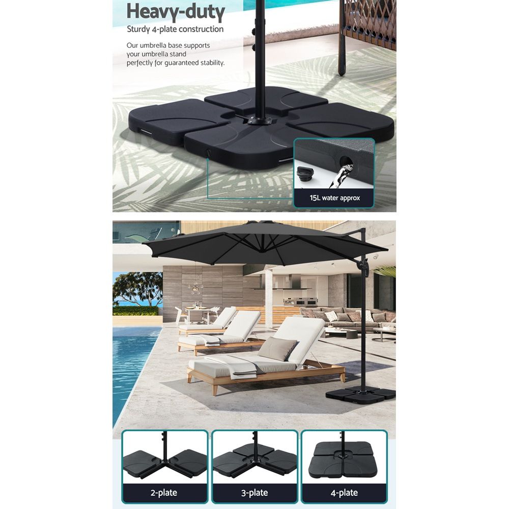 Outdoor Umbrella 3M with Base Cantilever Beach Roma 360-Degree Tilt - Charcoal