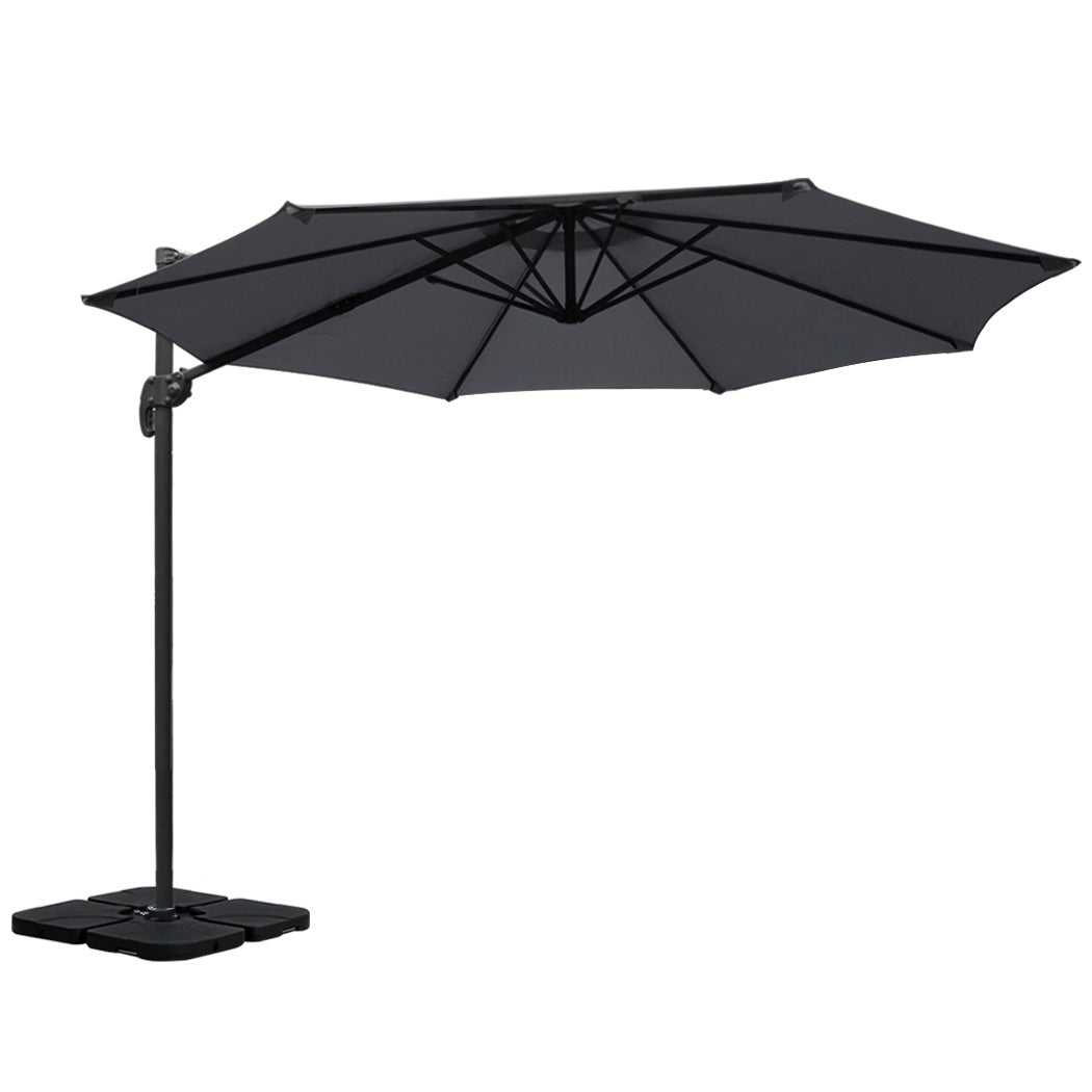 3m Outdoor Umbrella w/Base Cantilever Beach Roma 360 Degree Tilt Charcoal