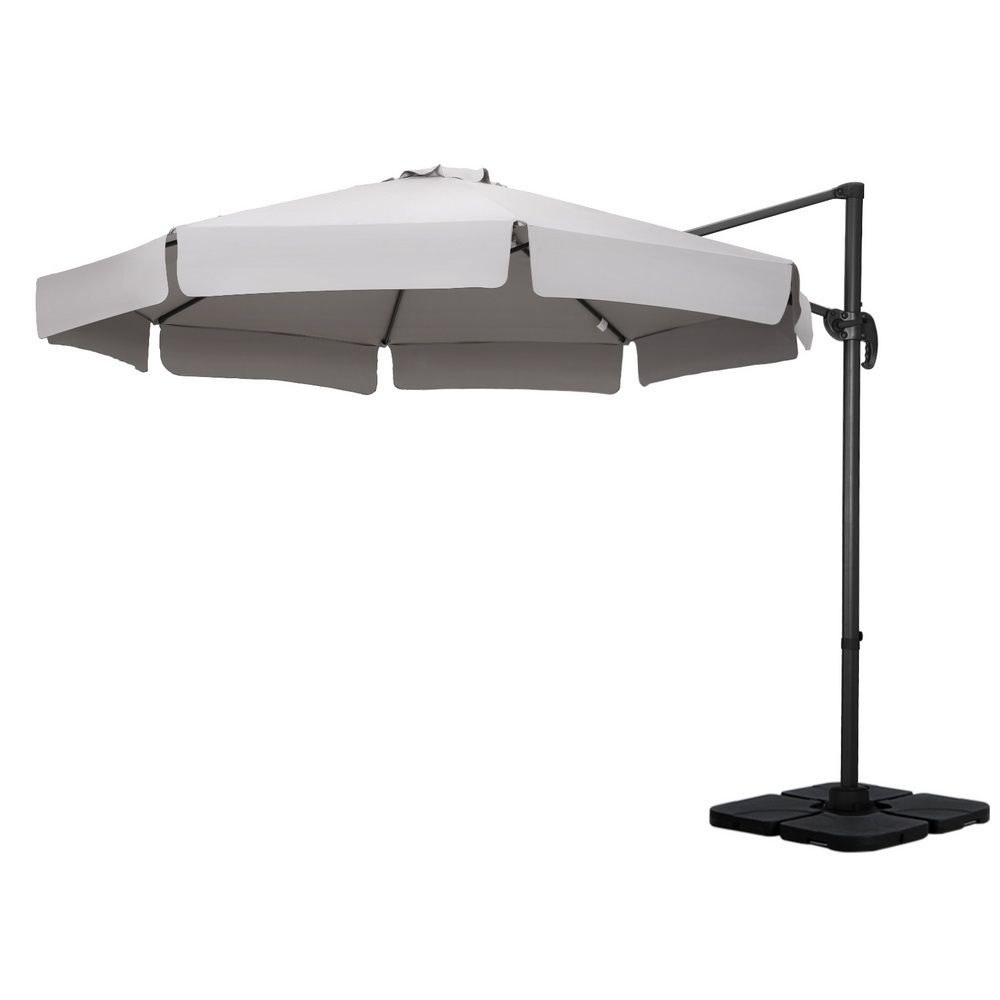 Outdoor Umbrella 3M Cantilever Beach Roma with Base - 360° Tilt Grey