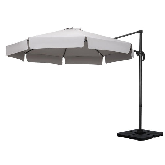 Outdoor Umbrella 3M Cantilever Beach Roma with Base - 360° Tilt Grey