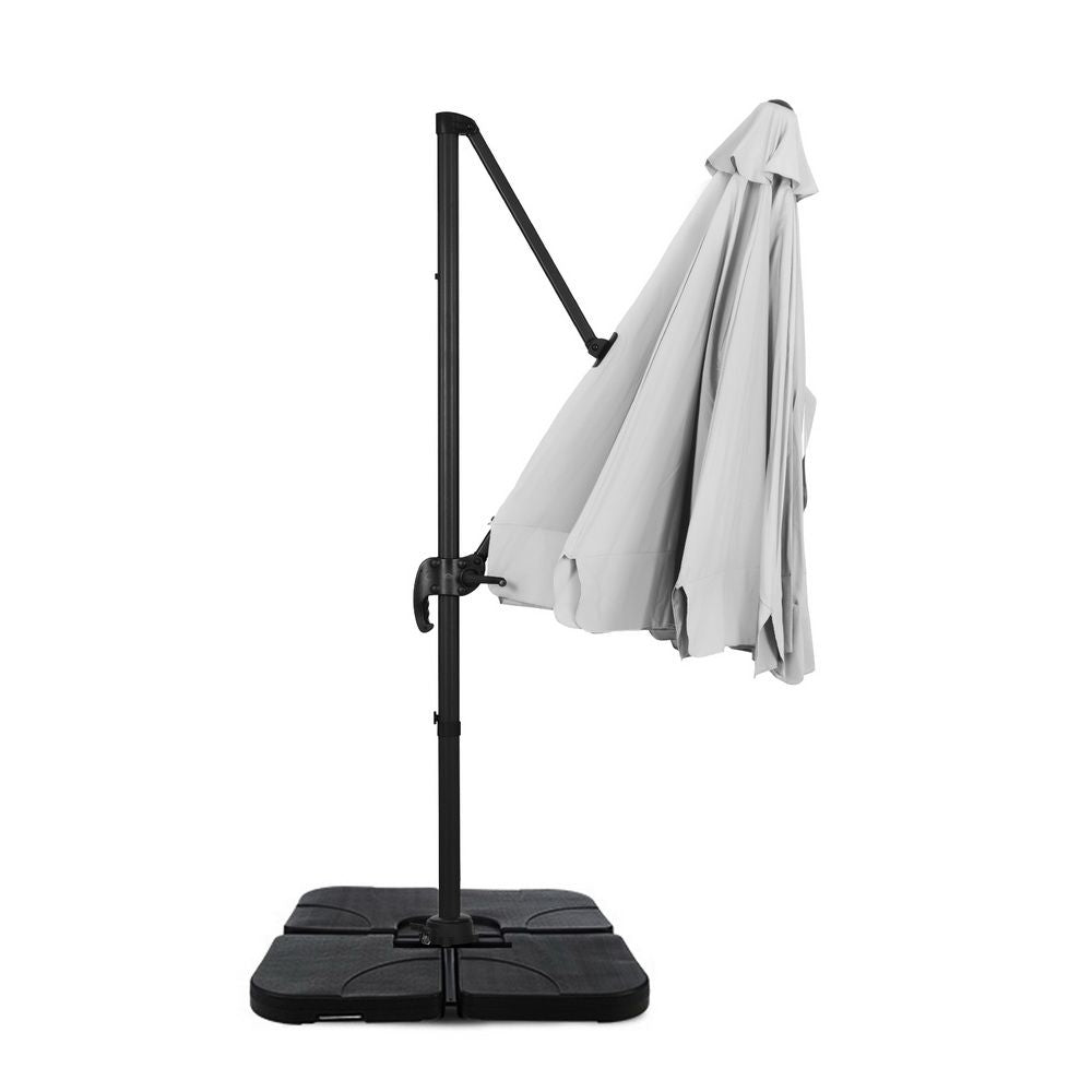 Outdoor Umbrella 3M Cantilever Beach Roma with Base - 360° Tilt Grey