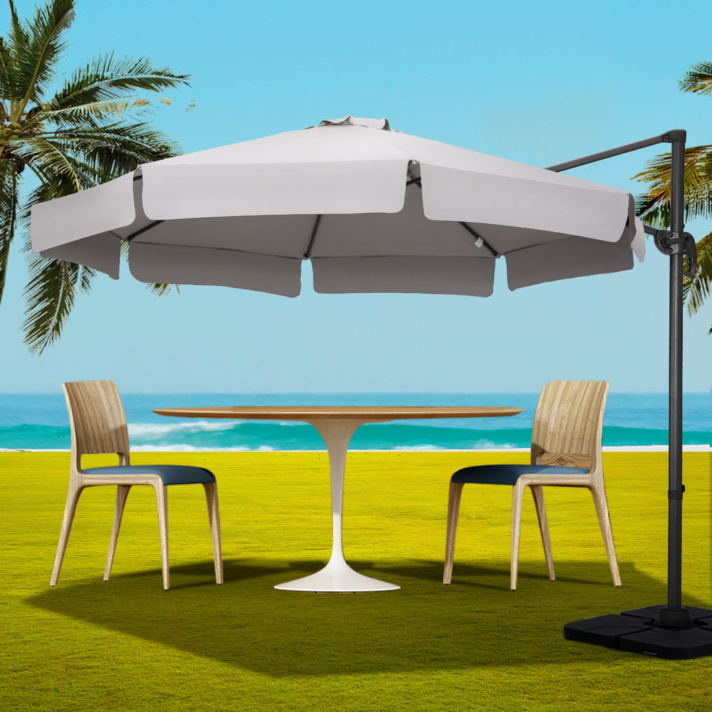 3m Outdoor Umbrella w/Base Cantilever Beach Roma 360 Degree Tilt Grey