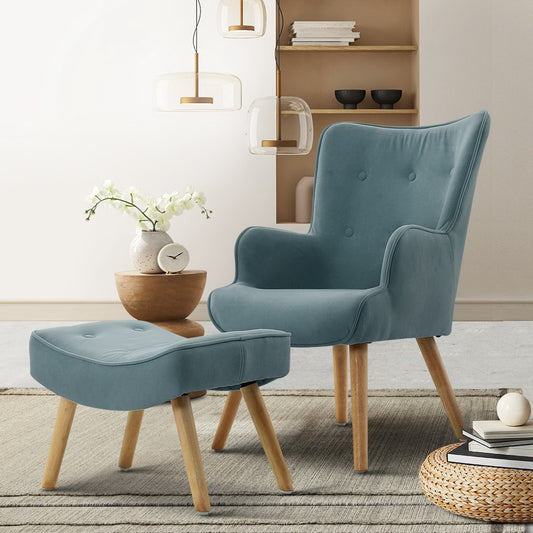 Armchair Lounge Chair Ottoman Accent Sofa Fabric Chairs - Blue
