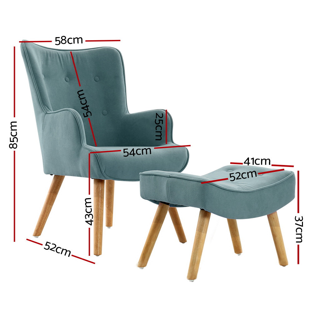 Armchair Lounge Chair Ottoman Accent Sofa Fabric Chairs - Blue
