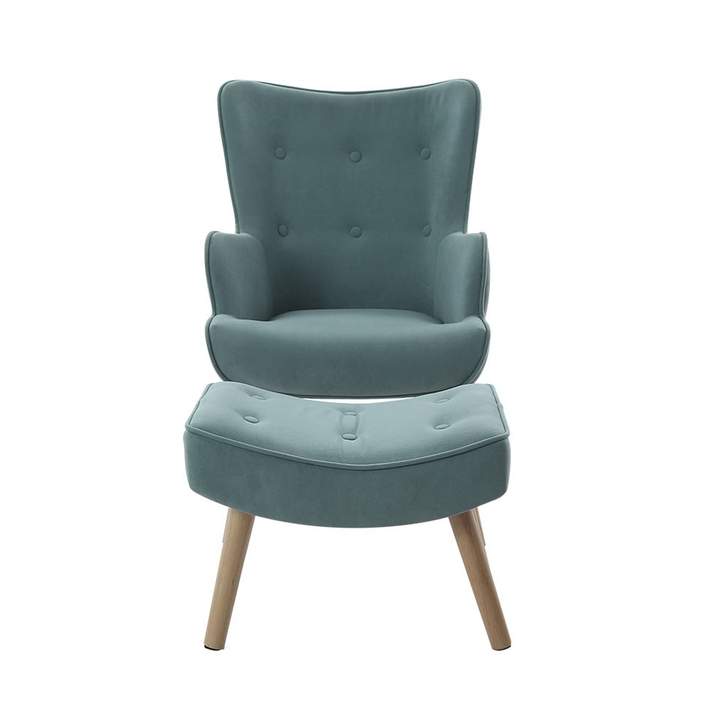 Armchair Lounge Chair Ottoman Accent Sofa Fabric Chairs - Blue