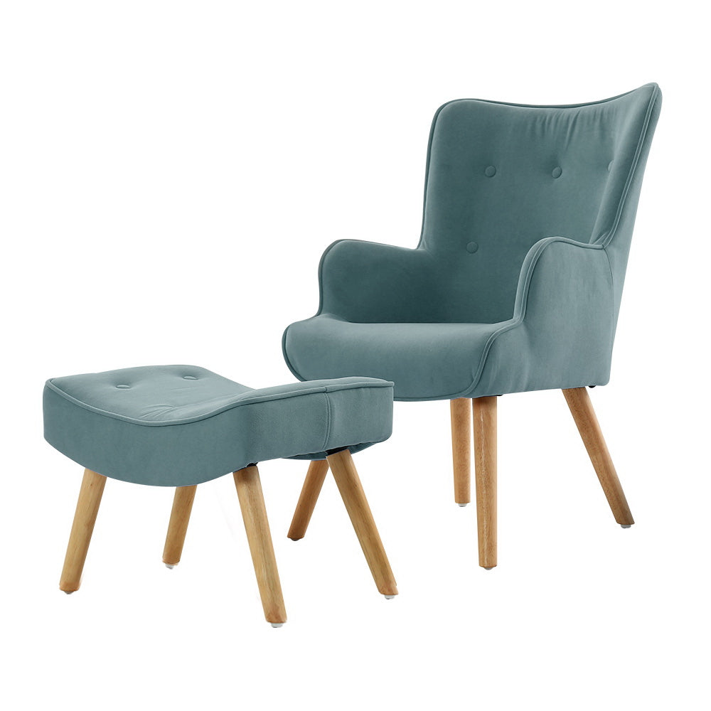 Armchair Lounge Chair Ottoman Accent Sofa Fabric Chairs - Blue
