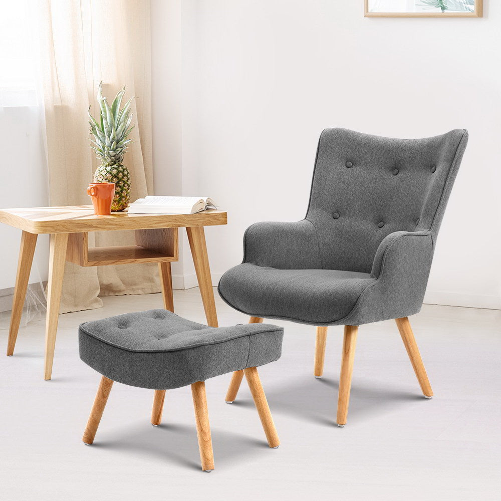 Armchair with Ottoman, Grey
