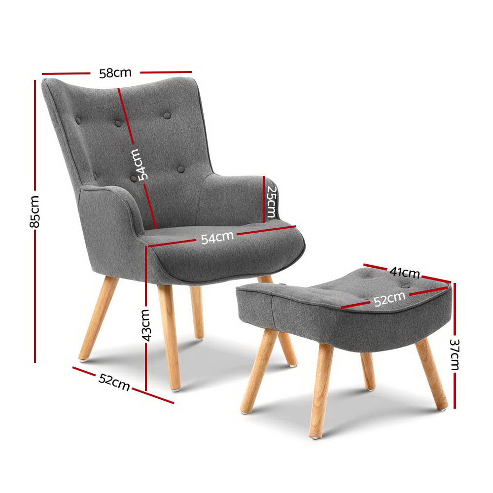 Armchair with Ottoman, Grey