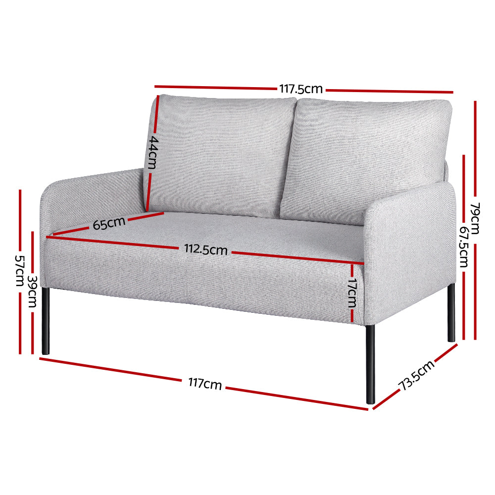 Armchair 2-Seater Sofa Accent Chair Loveseat Grey Linen Fabric Metal Leg