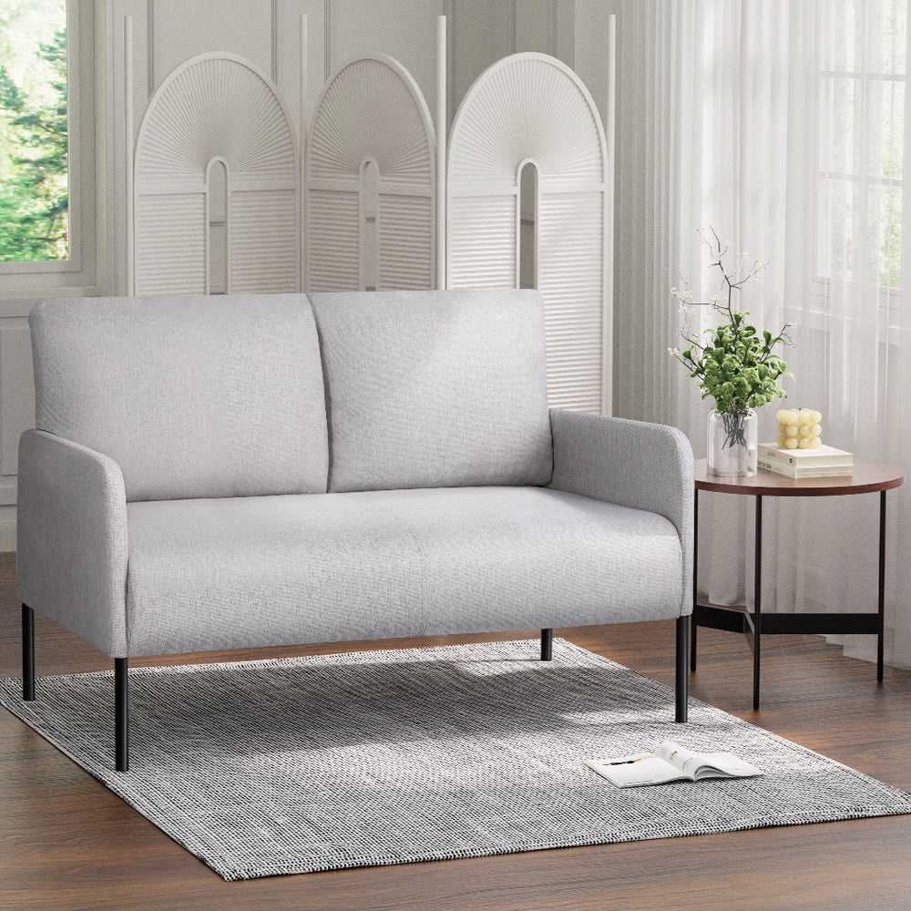 Armchair 2-Seater Sofa Accent Chair Loveseat Grey Linen Fabric Metal Leg