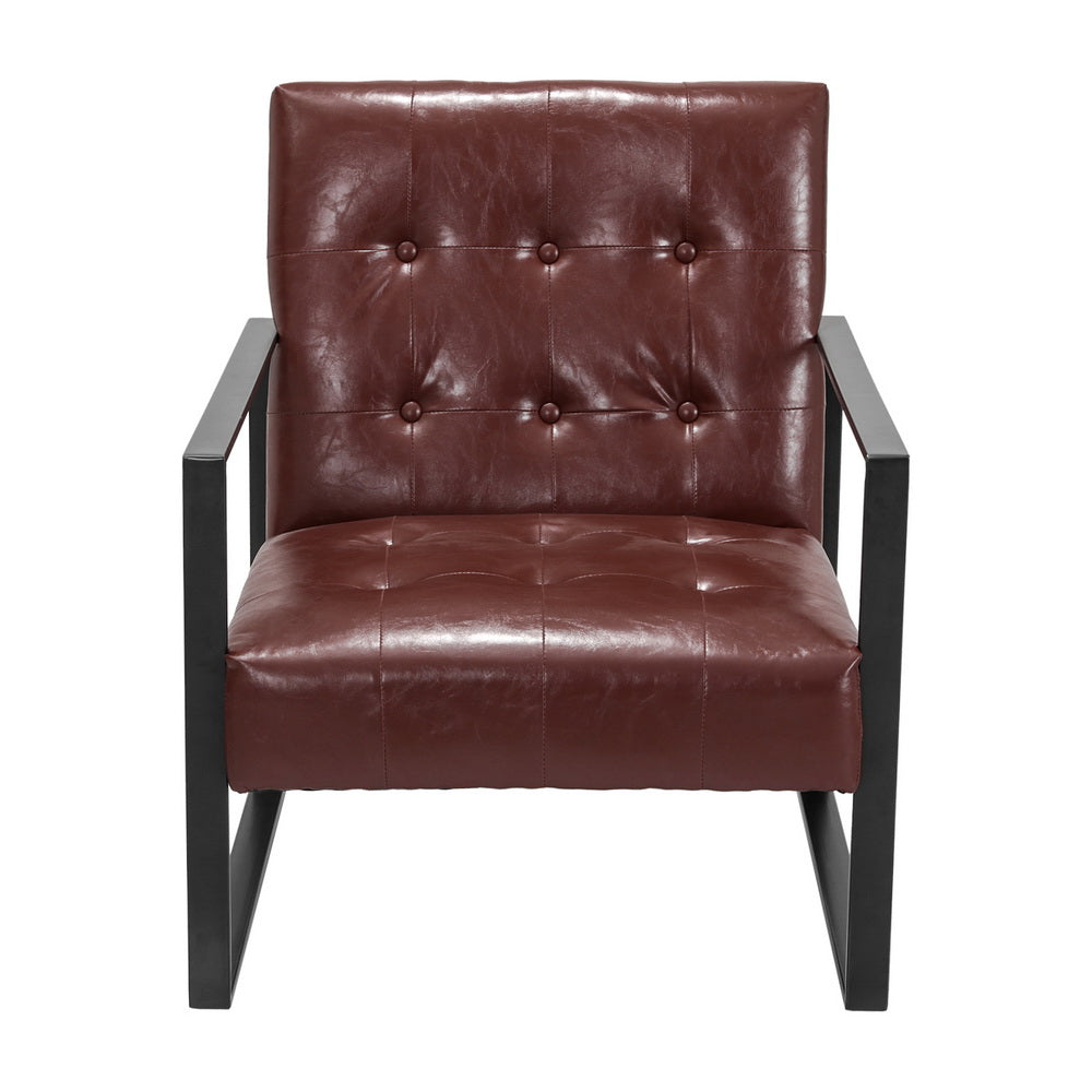 Armchair Lounge Chair Accent Chairs PU Leather Sofa Brown Metal Frame