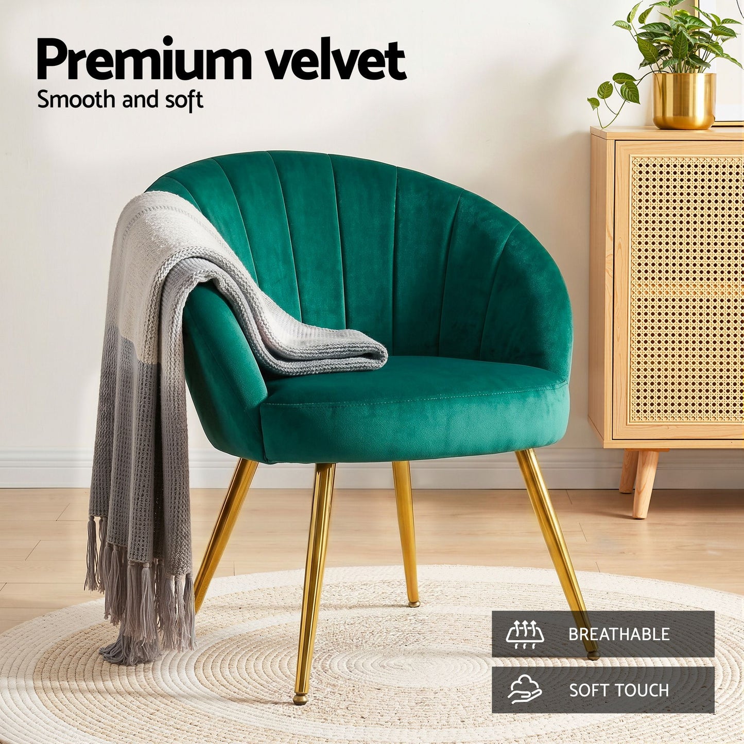 Accent Armchair Velvet Sofa Green Couch Arm Lounge