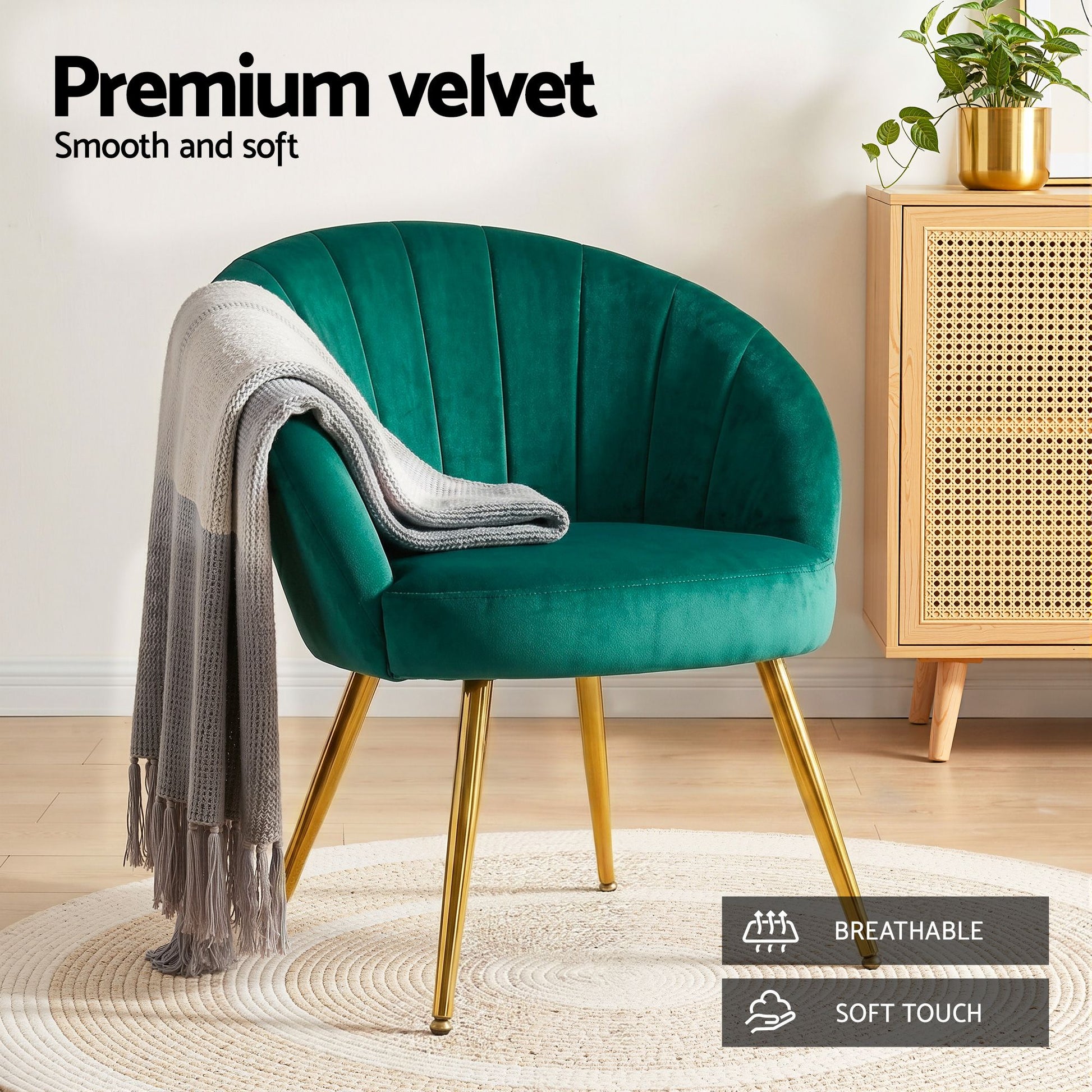 Accent Armchair Velvet Sofa Green Couch Arm Lounge