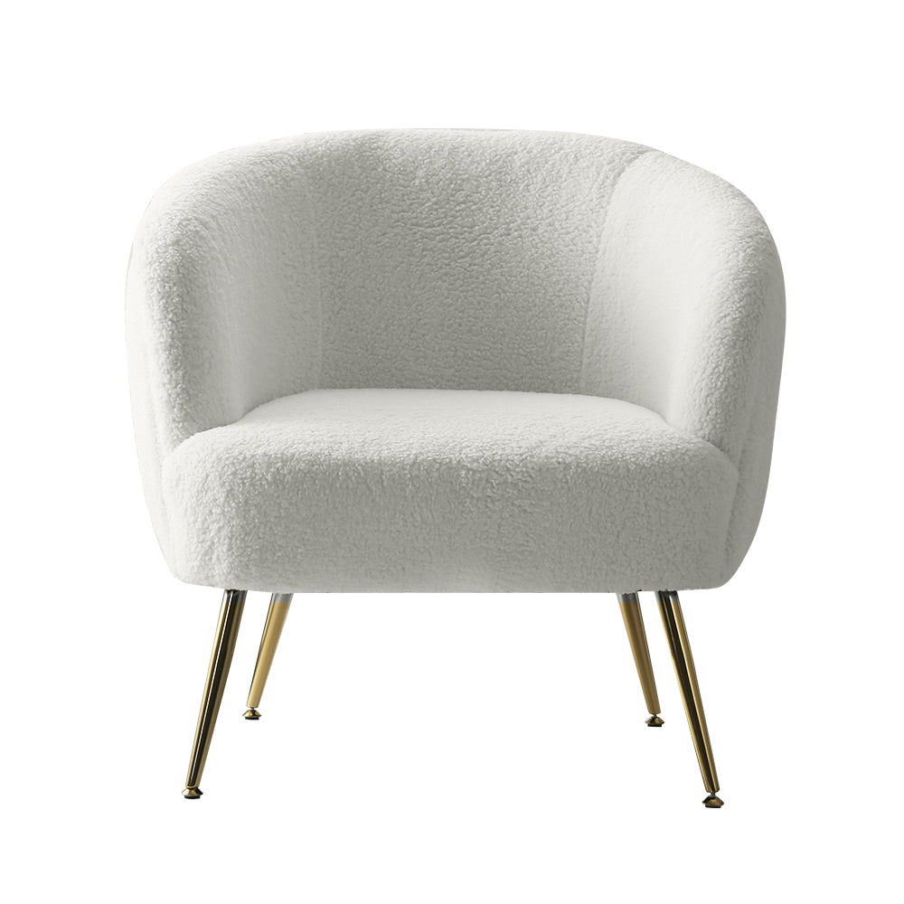 Armchair Lounge Accent Chair Sherpa Bouclé Sofa - White