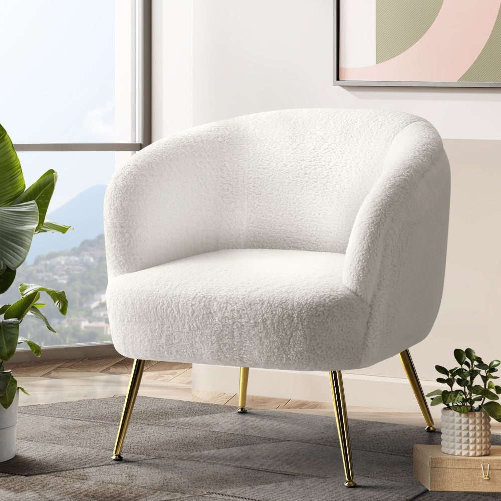 Armchair Lounge Accent Chair Sherpa Bouclé Sofa - White