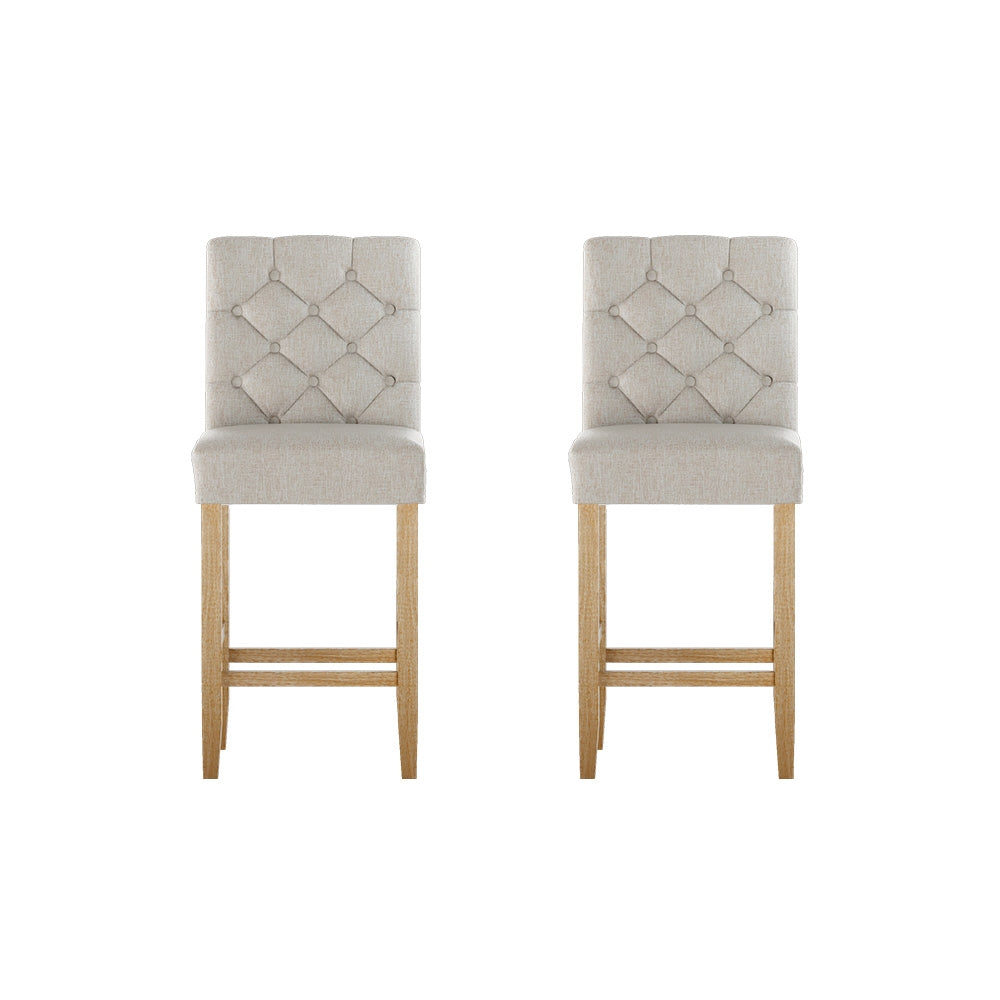 2x Bar Stools Linen Upholstered Chairs