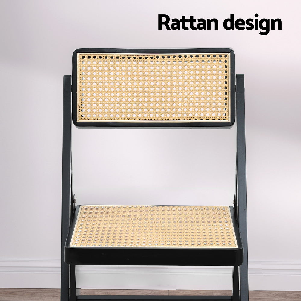 Dining Chair Wooden Rattan Foldable - Black