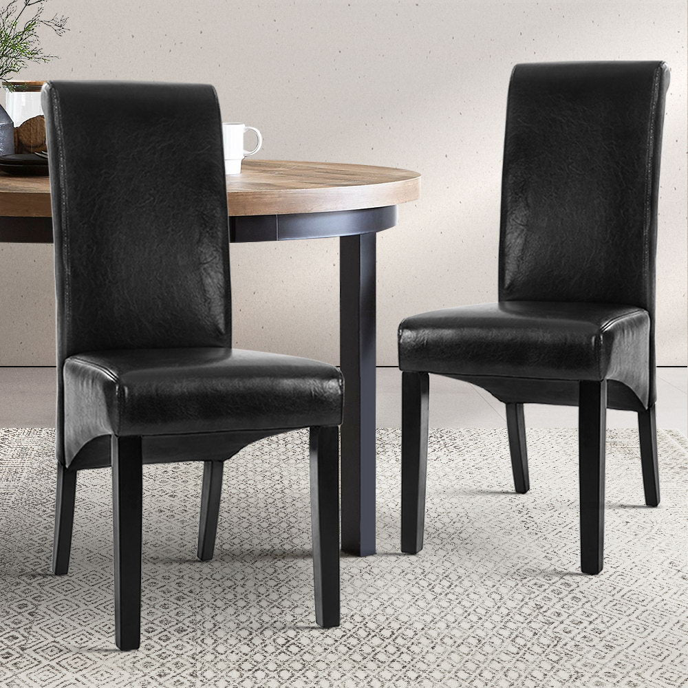 Dining Chairs Set of 2 Leather Parsons Chair Black