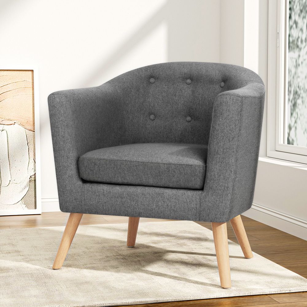 Armchair Tub Chair Single Accent Sofa Lounge - Grey Fabric