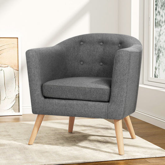 Armchair Tub Chair Single Accent Sofa Lounge - Grey Fabric